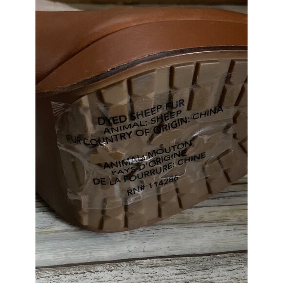 Coach Apple Boot A7019 Tan Leather Shearling Cuff Platform Heel Sz 11 w/FLAW - Picture 8 of 14